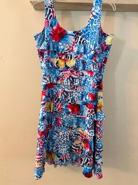 Bright Blue Floral Ruffle Sundress